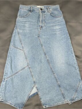 Mango Asymmetrical Paneled Denim Midi Skirt Light Wash Size XS
